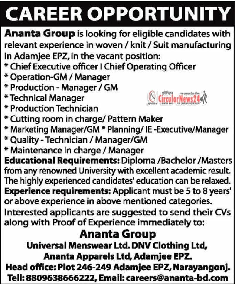 ananta group job circular 2021 2